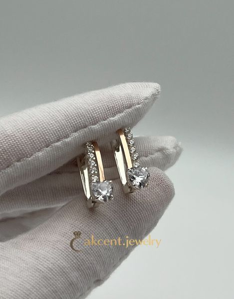 Серьги серебряные с золотыми пластинами и крупными цирконами 311с-Н фото