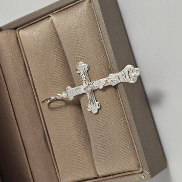 Хрестик срібний з об'ємним розп'яттям і написом Спаси і Збережи 3749-б-15 фото