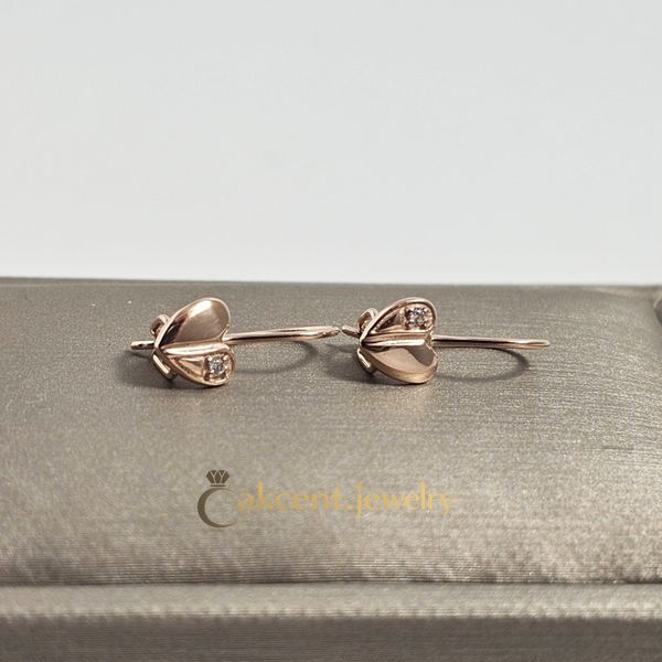 Серьги золотые с сердечками и белыми круглыми фианитами 470710-Т-11 0.98 фото