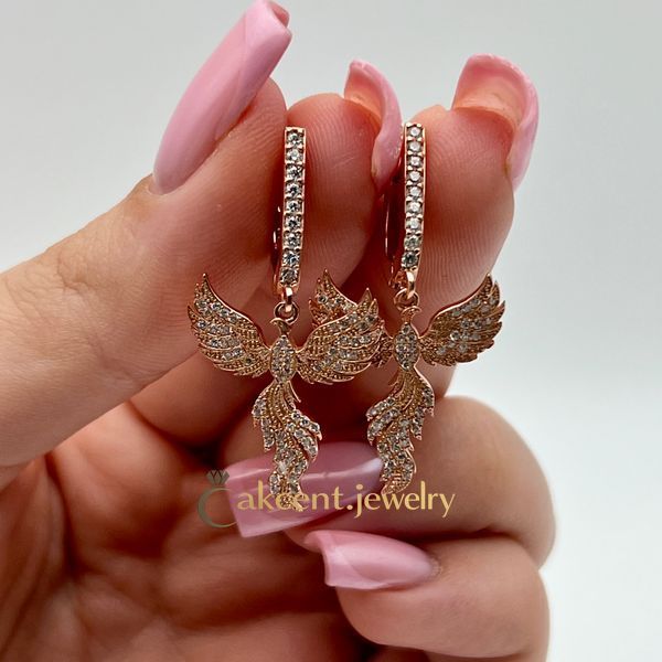 Серебряные серьги &laquo;Феникс&raquo; с позолотой и кубическим цирконием 620-9 фото