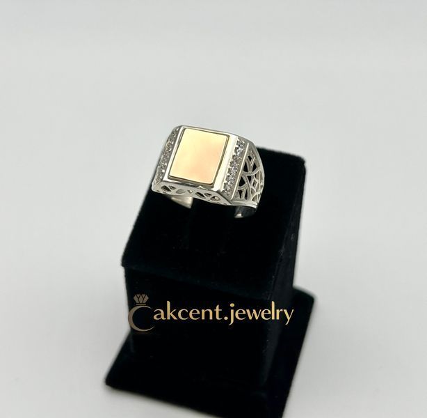 Перстень чоловічий срібний із золотою пластиною та доріжками фіанітів мп15-Н фото