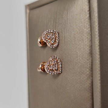 Серьги вкрутки золотые сердечки с белыми фианитами 2210863з-11 1.50 фото