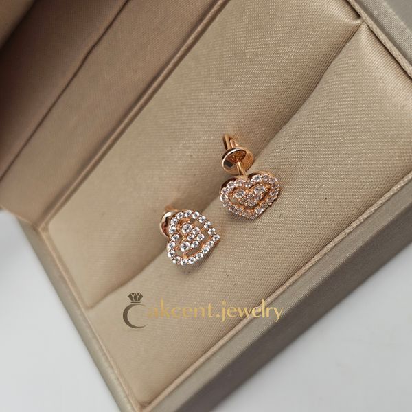 Сережки вкрутки золоті сердечка з білими фіанітами 2210863з-11 1.50 фото